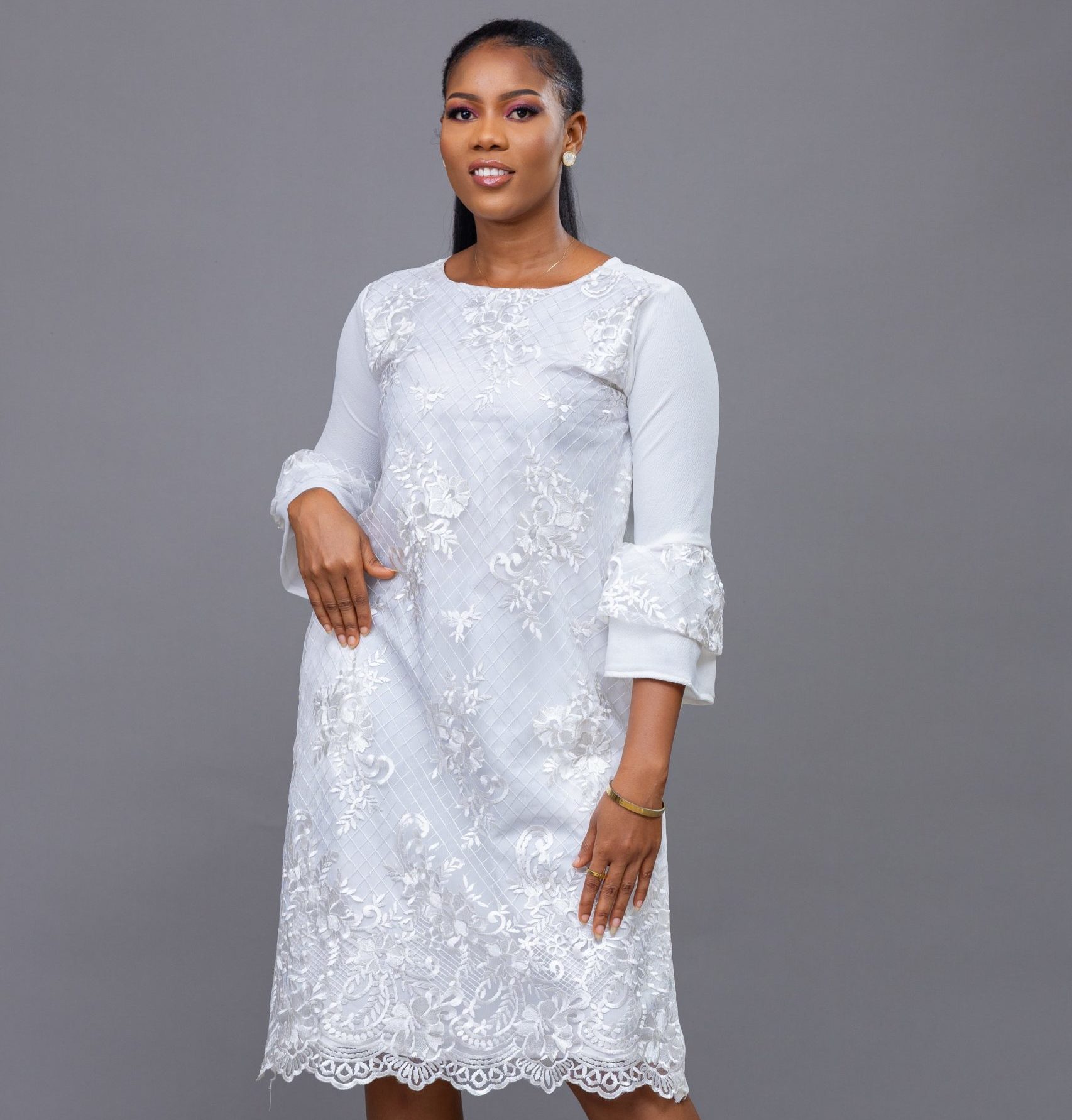 Grey and white lace dress outlet